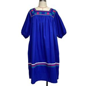 Vintage Naqui Womens Size L Blue Floral Applique House Dress